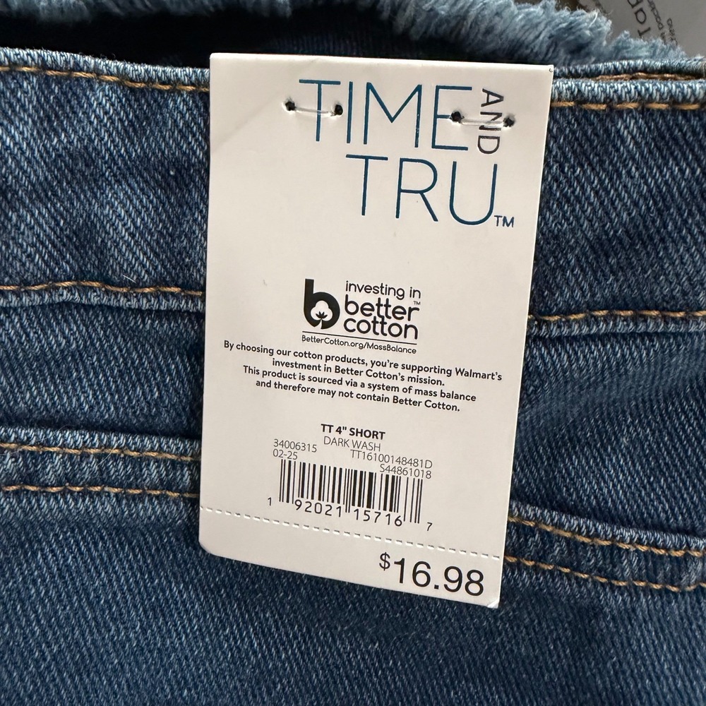 Time and Tru Blue Denim Shorts Distressed Frayed Hem 8 Summer Casual Boho - Picture 8 of 8